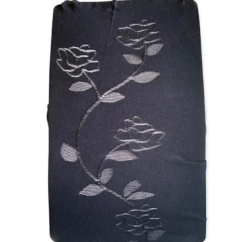 3/$15 Black Tights Floral Rose Sheer Design S/M